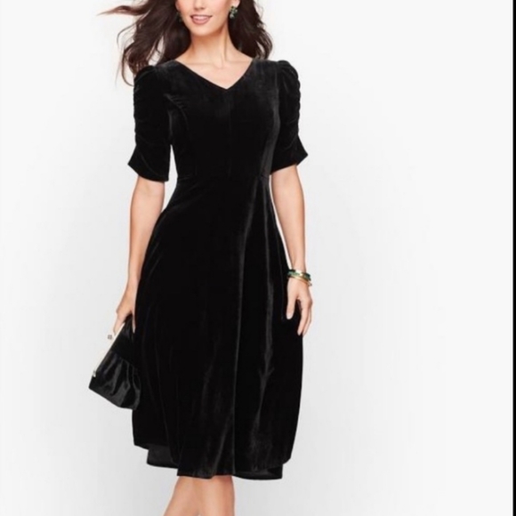 Talbots Black Velvet Fit & Flare Dress 12 - Picture 5 of 6